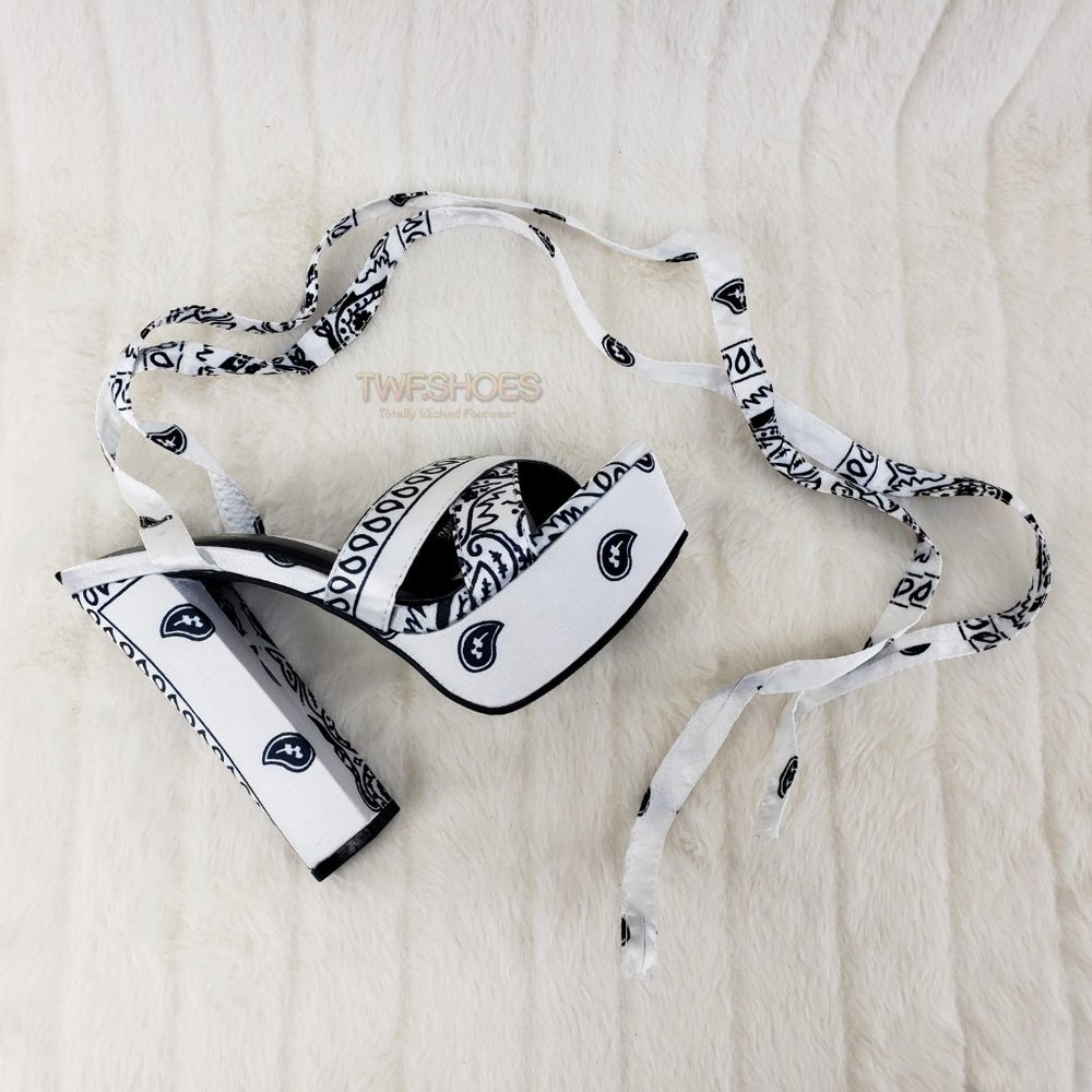 White bandanna high heels bandana tie up Shoes ❤